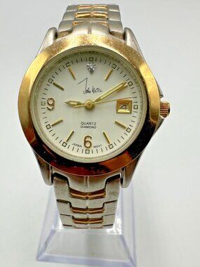 John Weitz Watch Women Silver Gold Two Tone Date Window New Battery 7 Inch